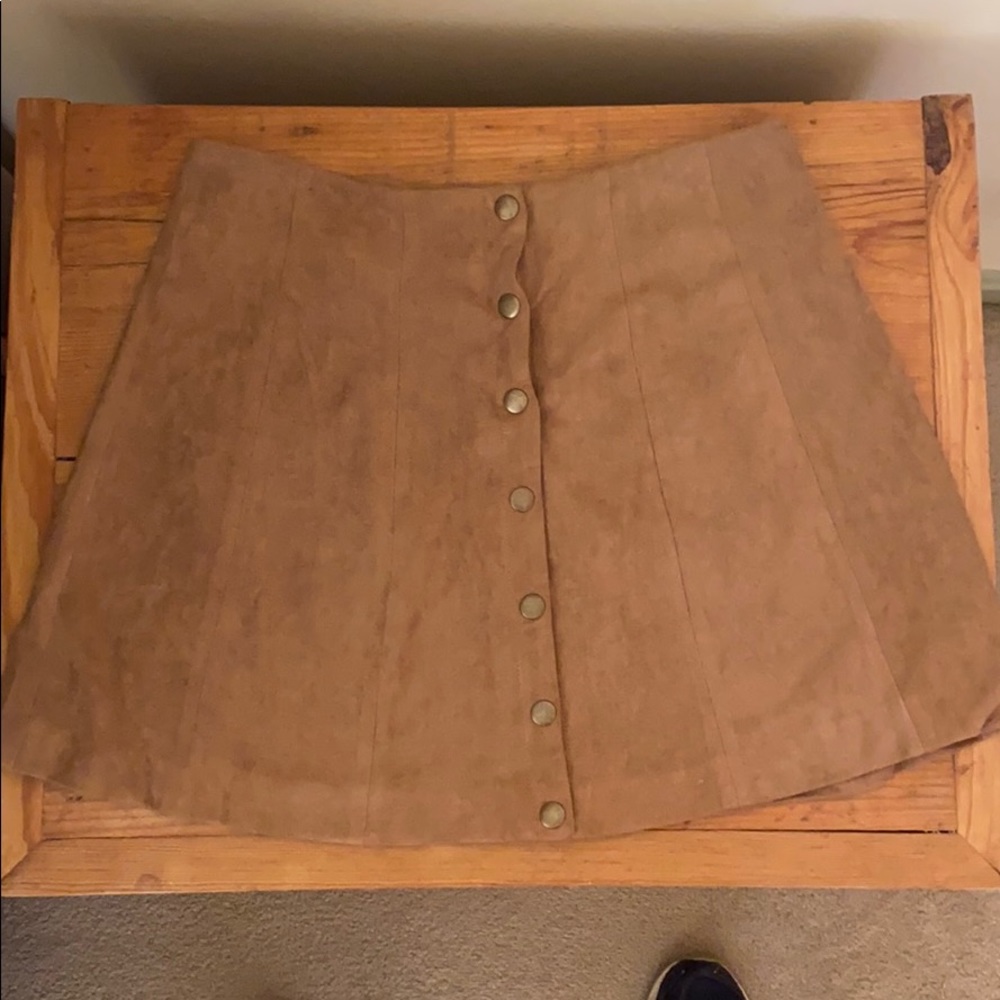 Altar'd State Tan Button-Front Suede Midi Skirt